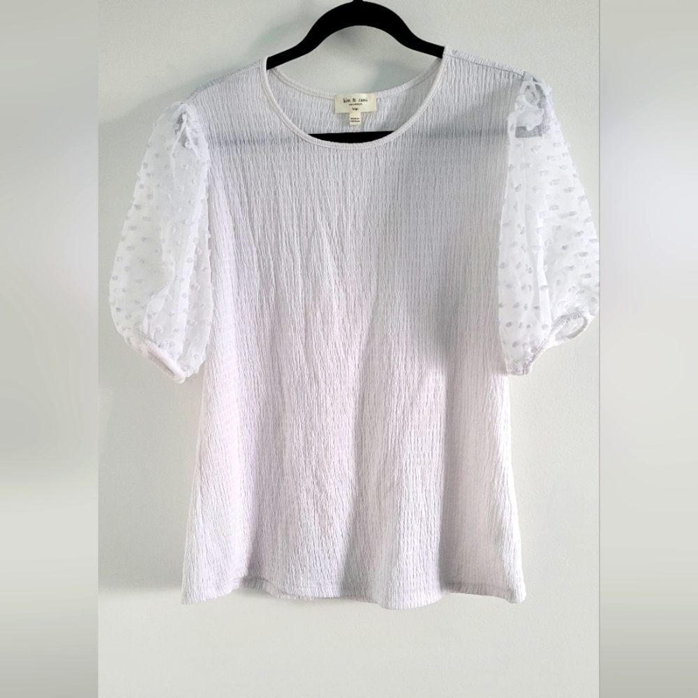 Kim & Cami White Textured Women's Blouse - Size Large